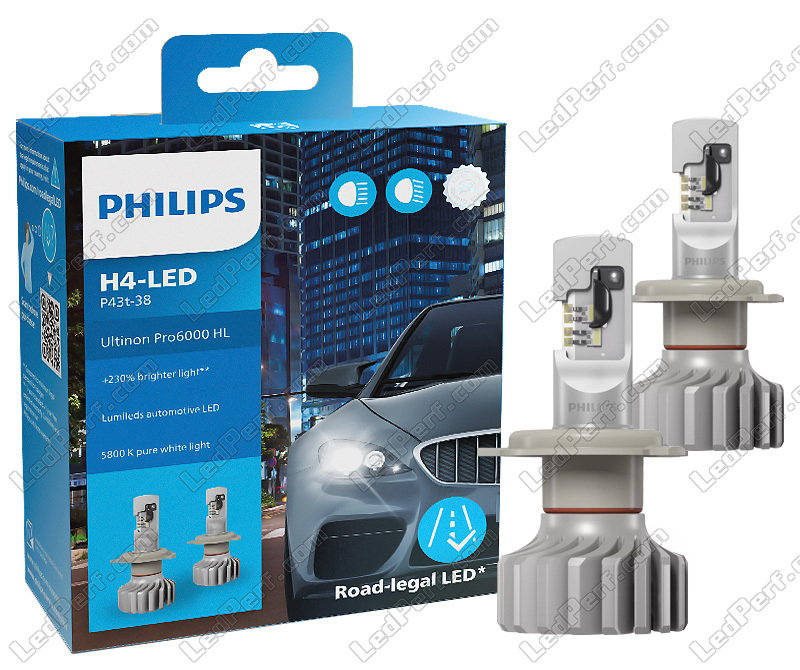 2x Ampoules H4 Bi-LED Homologué* Pro6000 Ultinon Philips