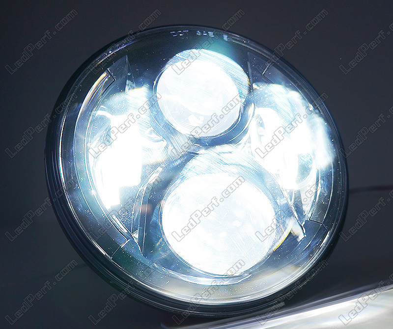 Optique moto Full LED Chromé pour phare rond 7 pouces - Type 2