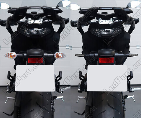 Comparatif avant et après installation des Clignotants dynamiques LED + feux stop pour Aprilia Caponord 1000 ETV