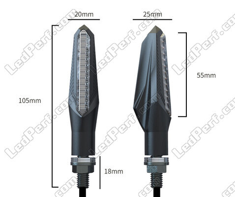 Ensemble des dimensions des clignotants dynamiques LED avec feux de jour pour Aprilia RSV 1000 (1998 - 2000)