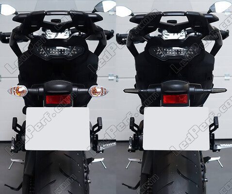 Comparatif avant et après installation des Clignotants dynamiques LED + feux stop pour Honda Hornet 600 (2005 - 2006)